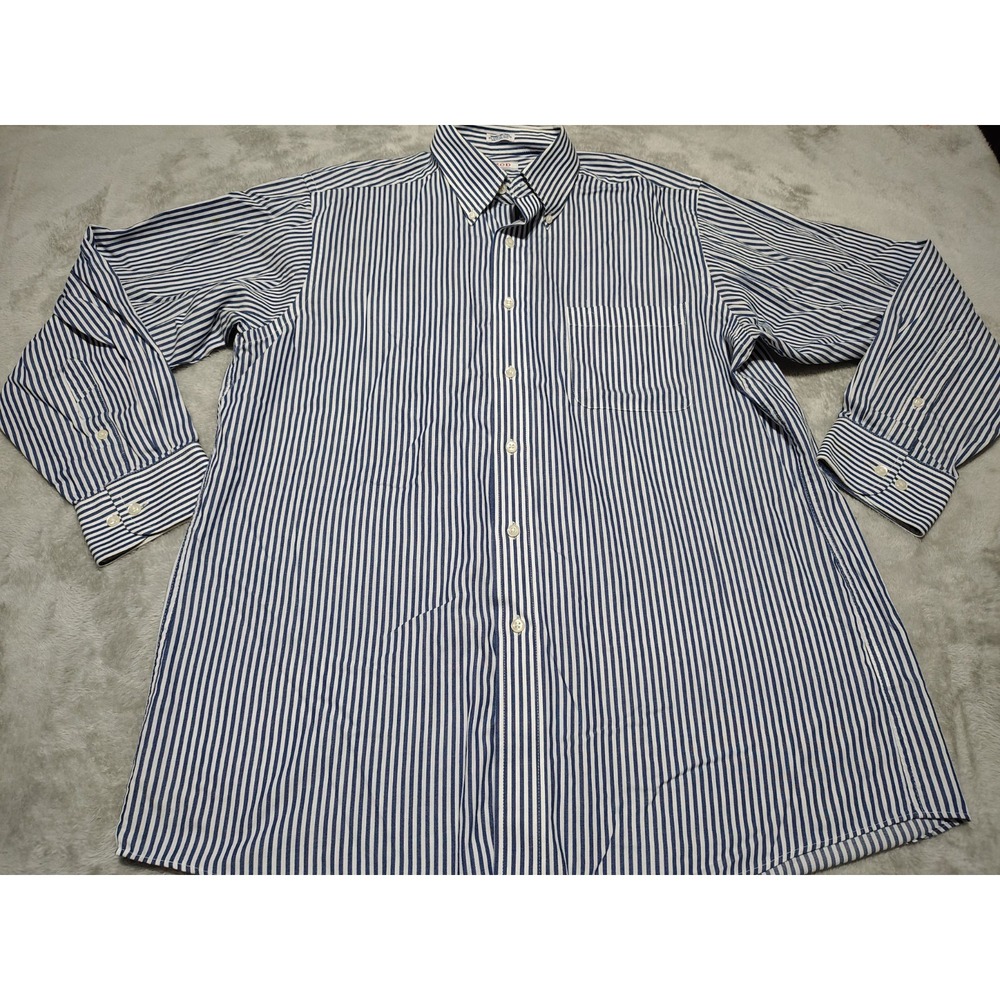 IZOD Shirt Men 16 32/33 Blue Stripe Button Down Preppy College Work Office Date